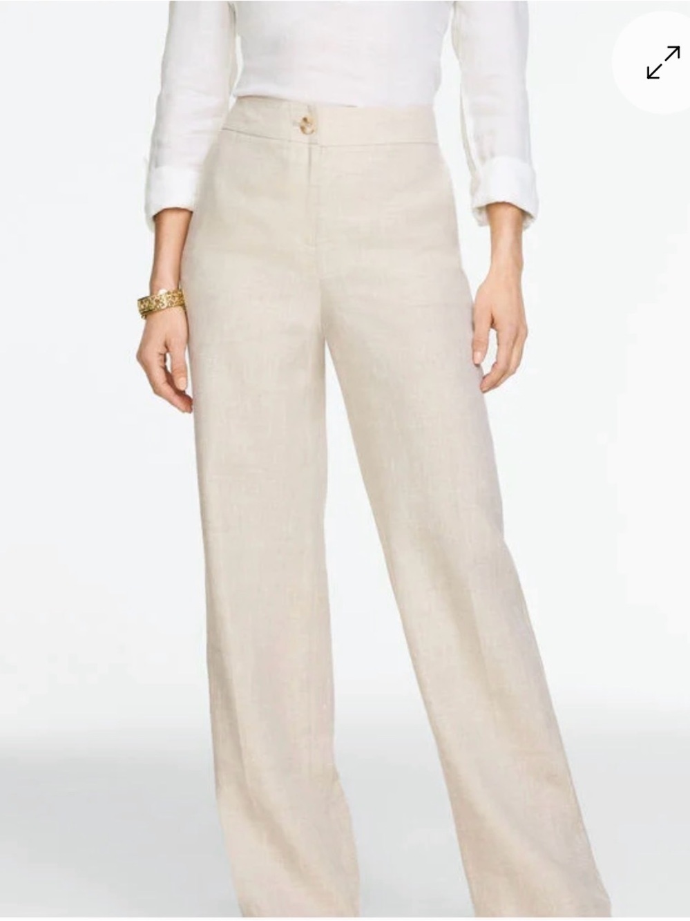 Talbots Greenwich Wide Leg Full Length Linen CottonBlend Pants Beige Flax Size 4
